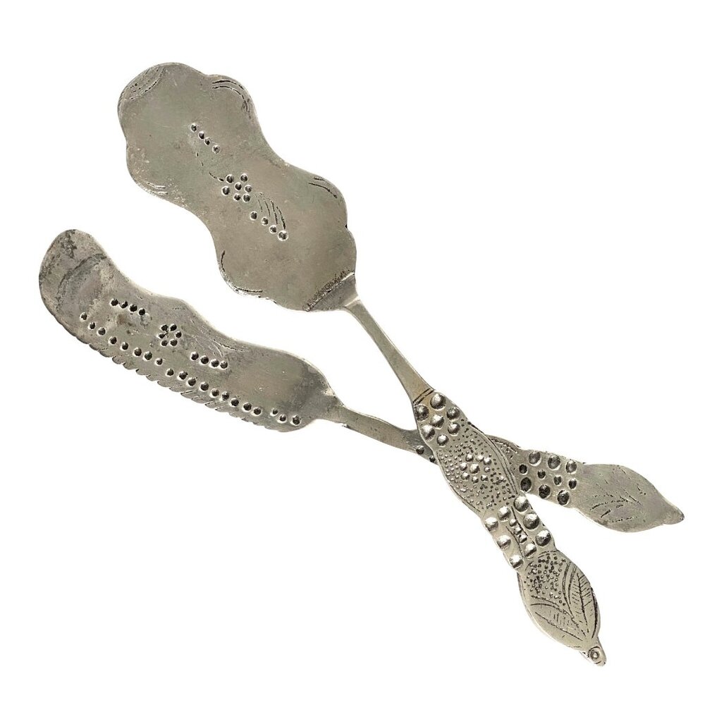 Handcrafted Aluminum Lasagna Knife Server Set With Embossed Floral Design Vtg